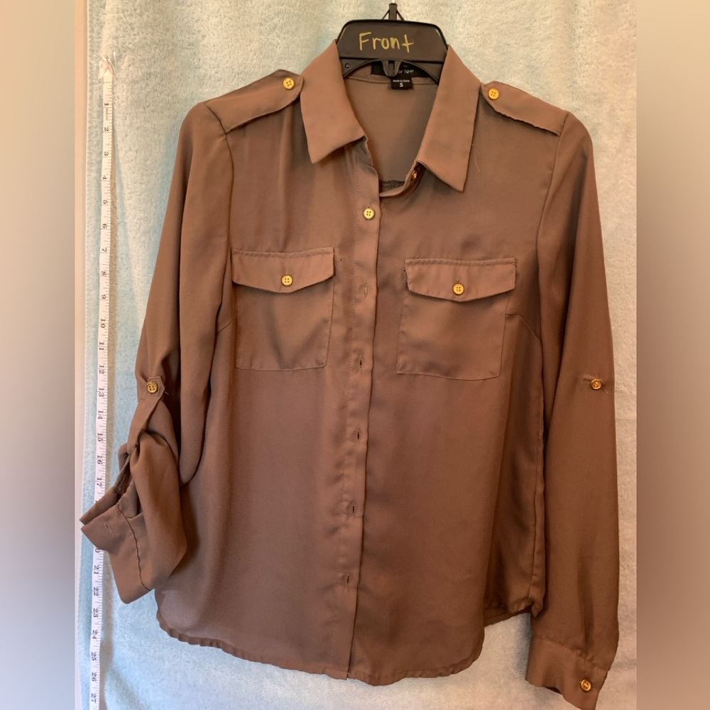 Paper Tee Taupe Shirt with Subtle Gold Buttons